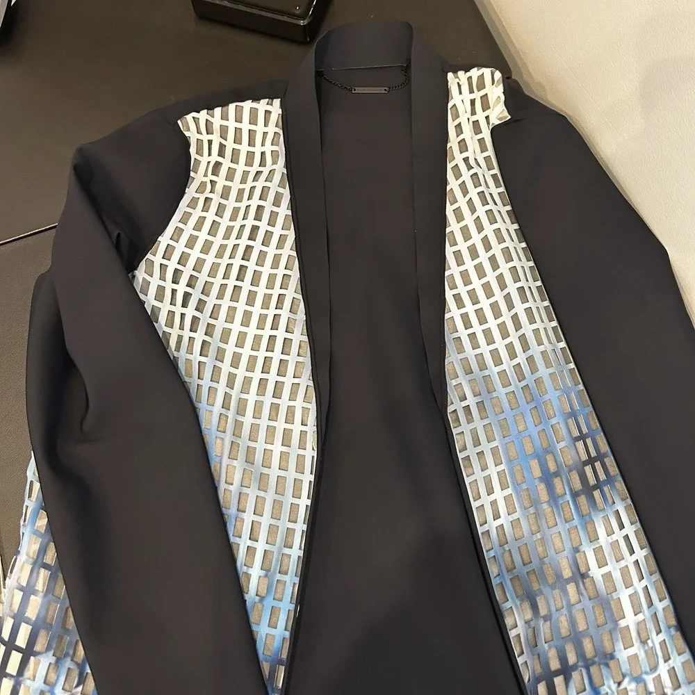 Ellie Tamara Open Jacket Large Cardigan Style E707J405 windowpane w overlay